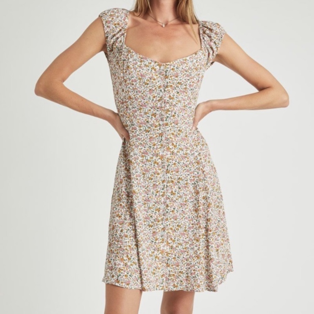 ROLLA'S Floral Mini Dress in White with Pink and Mustard Print